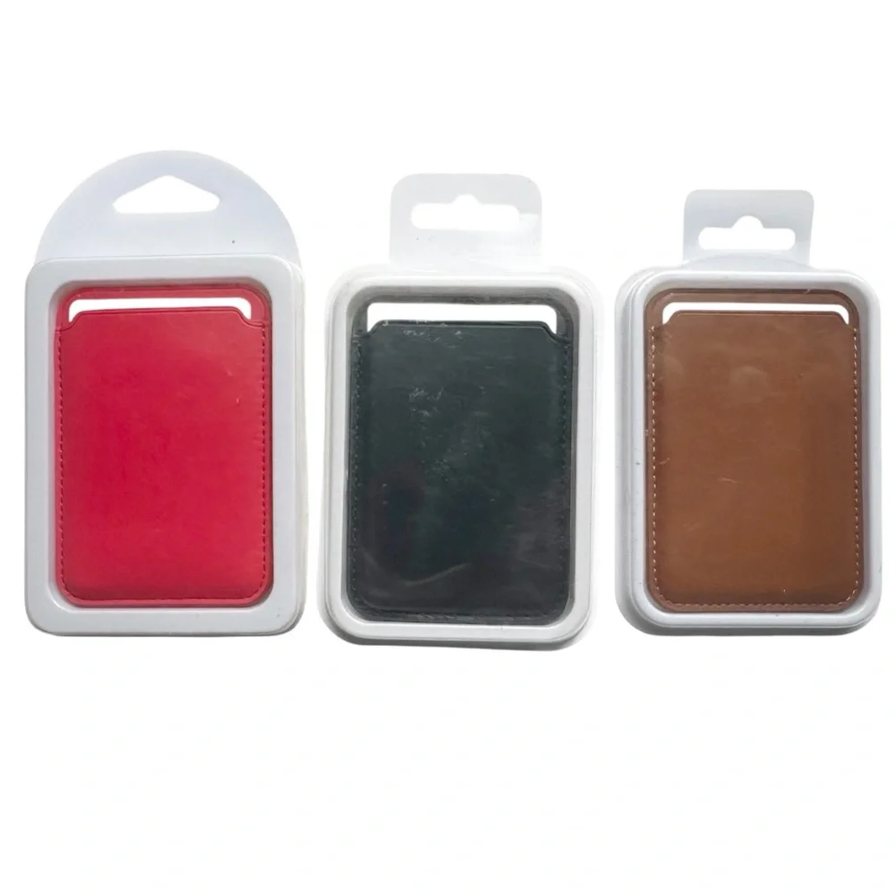 NEW 3 Magnetic Phone Wallet Card Holder Mag Safe Red Brown Navy Blue